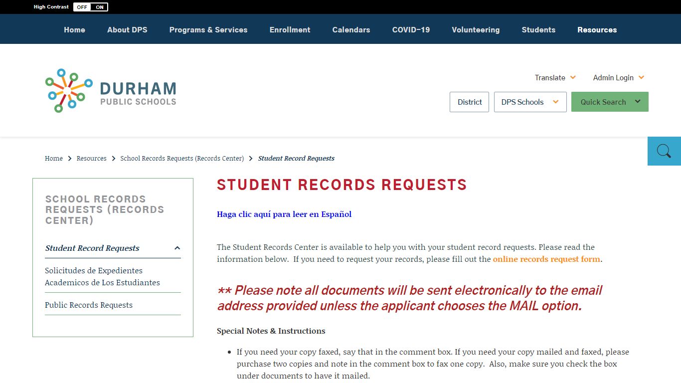 School Records Requests (Records Center ... - Durham Public Schools